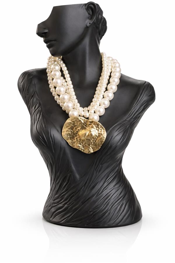 Whitley Gold Plaka Detaylı İncili Kolye